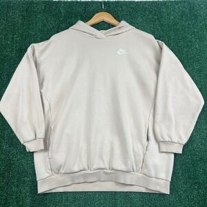 Nike Hoodie Women's XL Sand Beige Cotton Blend Pullover Activewear Fleece Swoosh